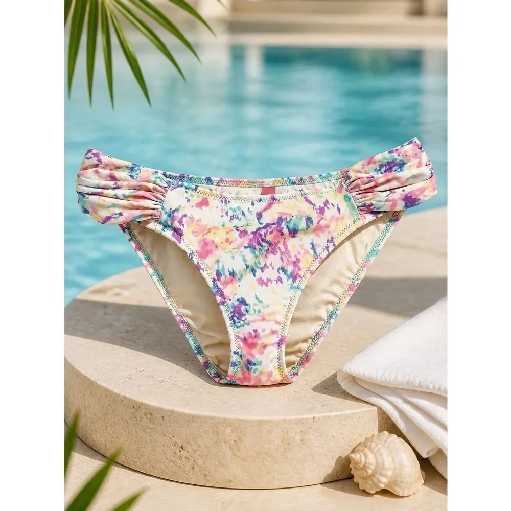VICTORIAS SECRET WHITE & PASTEL SWIM BOTTOM SIZE S